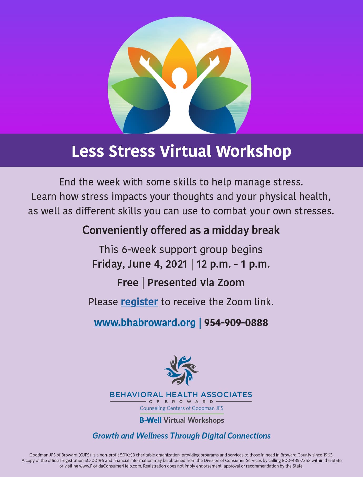 BHAB Less Stress Workshop Summer 2021 Flyer