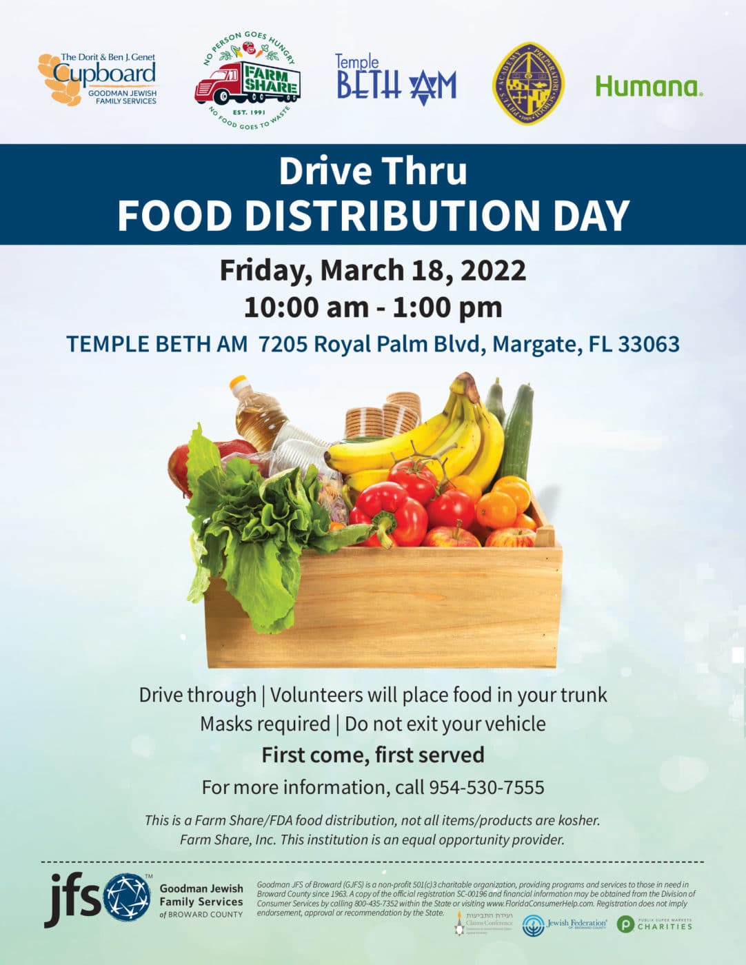 Drive through food distribution Jewish Federation of Broward County