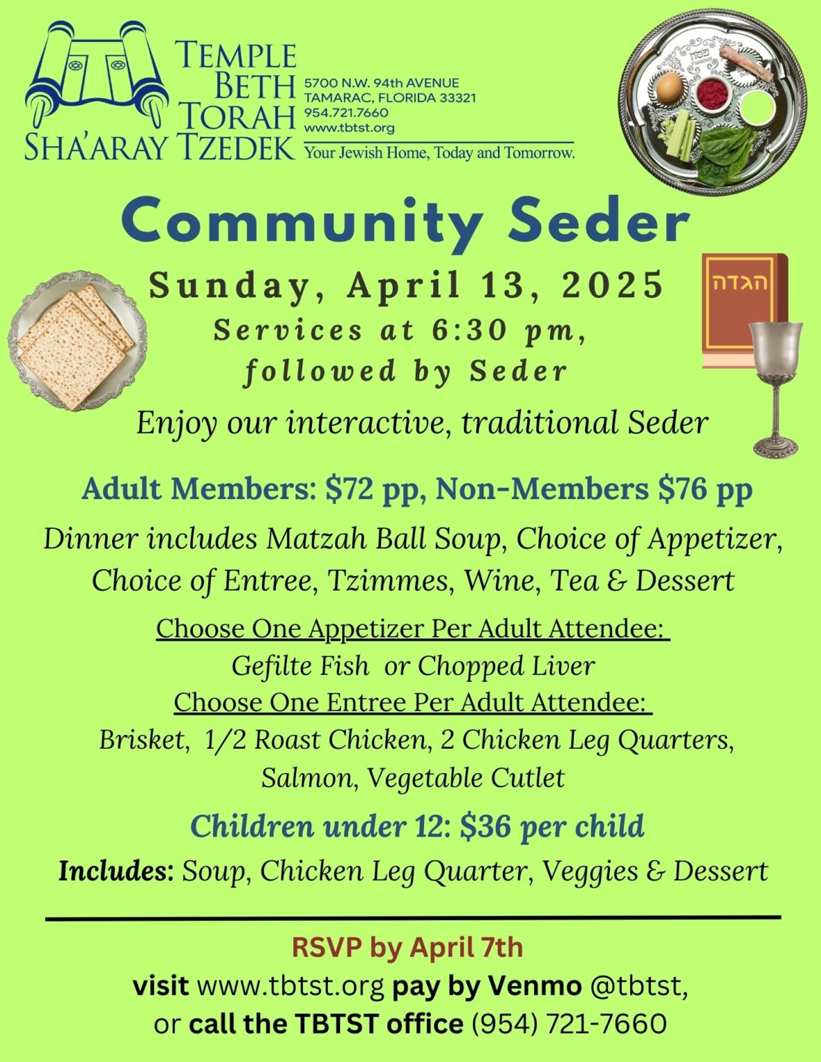 Seder Event Program Samples Community Seder at TBTST | Jewish Federation of Broward County